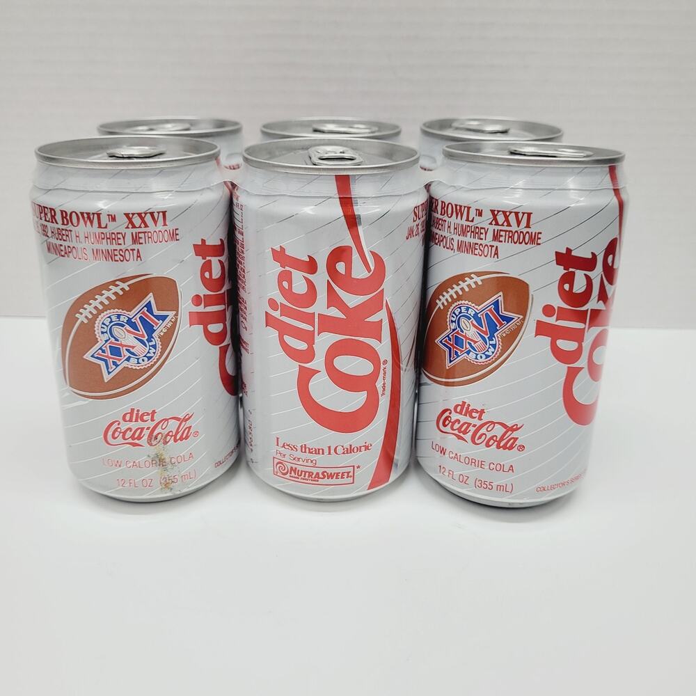 Super Bowl XXVI 1992 - 6 Pack Diet Cans Set - 5 Full 1 Empty READ